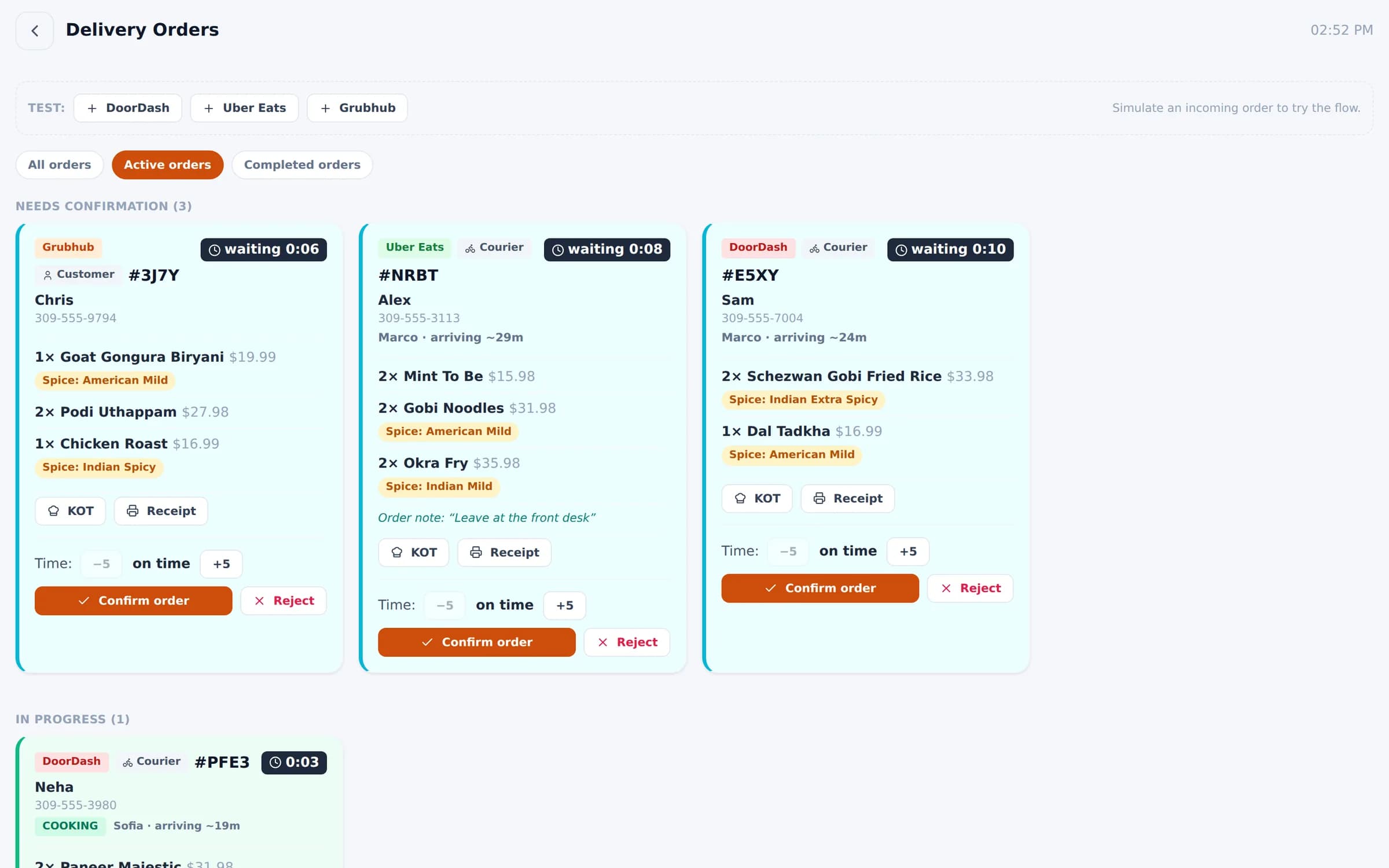 Bloom POS delivery queue with DoorDash, Uber Eats and Grubhub orders