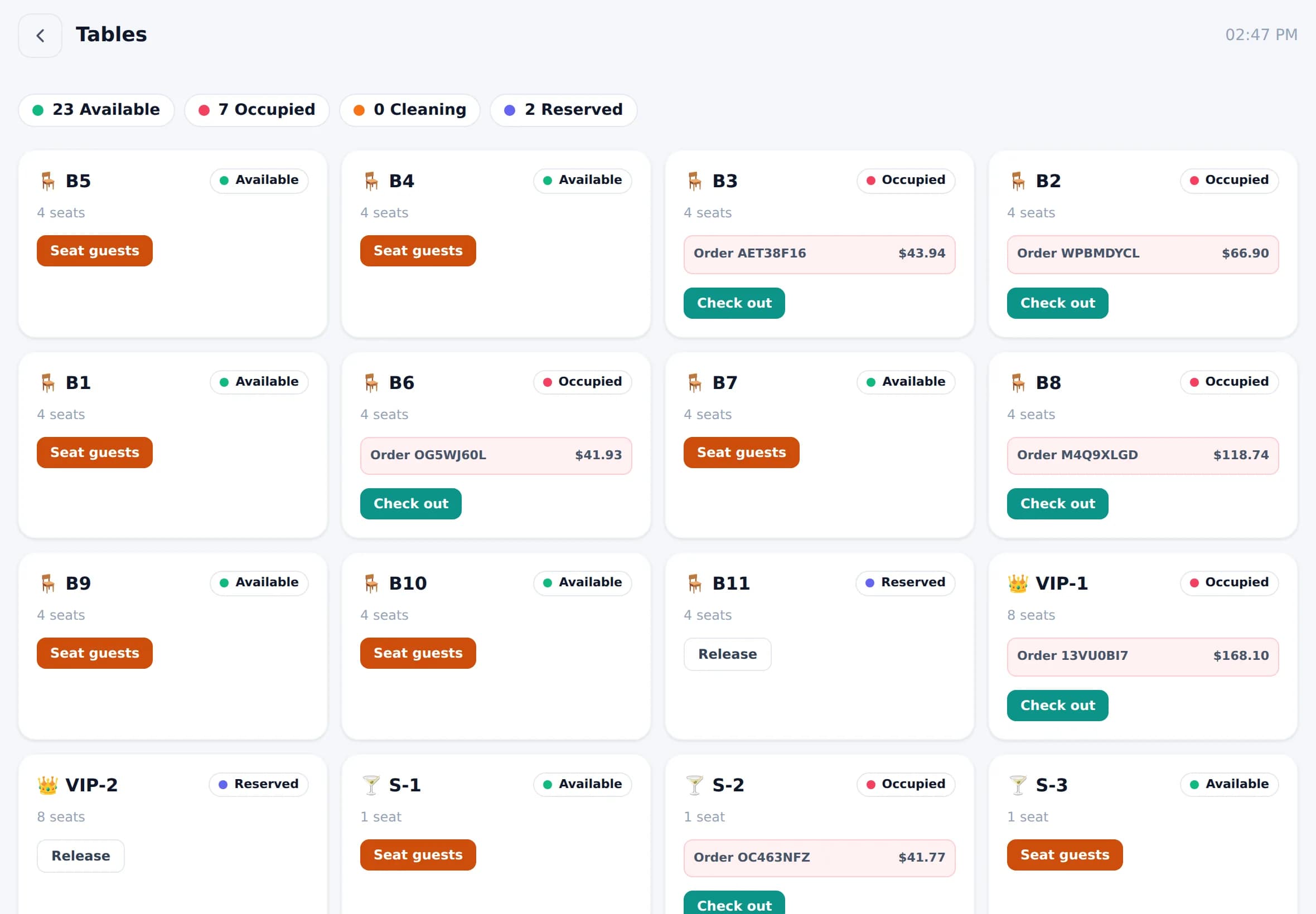 Bloom POS tables on a tablet